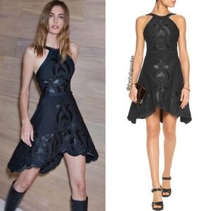 ALEXIS Valeria Dress Black Sleeveless Embroidered A-Line Cocktail